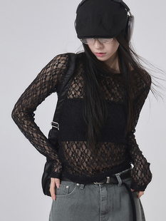 Sheer long pattern through sleeve镂空T恤 see 韩代Raucohouse