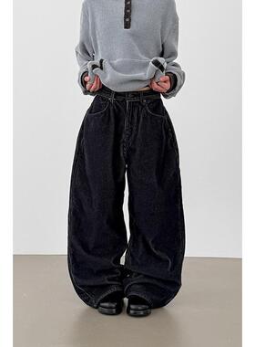 韩国代购26 napping-lined two tone corduroy wide pants 长裤