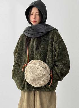 韩国代购25F/W rope string fleece dumble round bag 毛绒单肩包