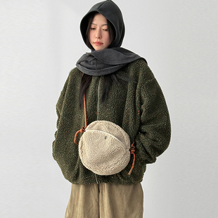 rope string bag 25F 毛绒单肩包 round dumble 韩国代购 fleece