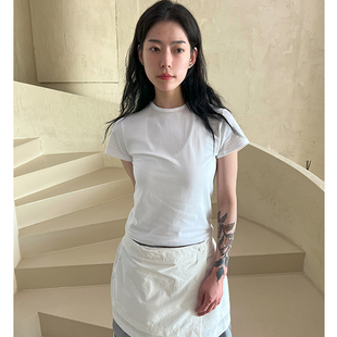 back hole 设计师系带露背短袖 25A T恤 tee half 韩国代购 modal