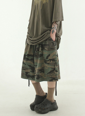 韩国代购23 camo pattern cargo half banding pants 迷彩半腿裤