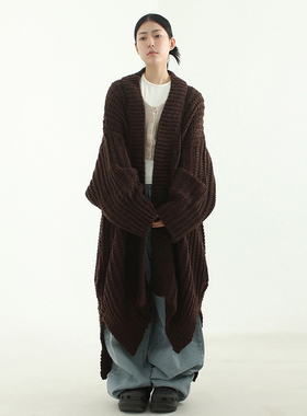 韩国代购23 oversize long cardigan 设计师款宽松针织长衫外套女