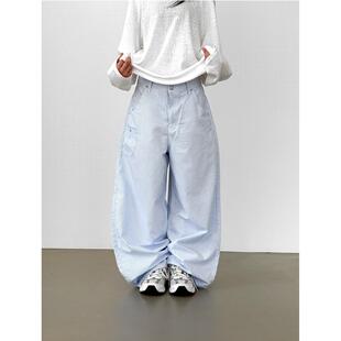 韩国代购26S/S summer stripe pocket pants 设计师竖纹宽松长裤