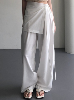 adelio韩代 wearable wrap set pants纯色设计师款吊裙休闲长裤