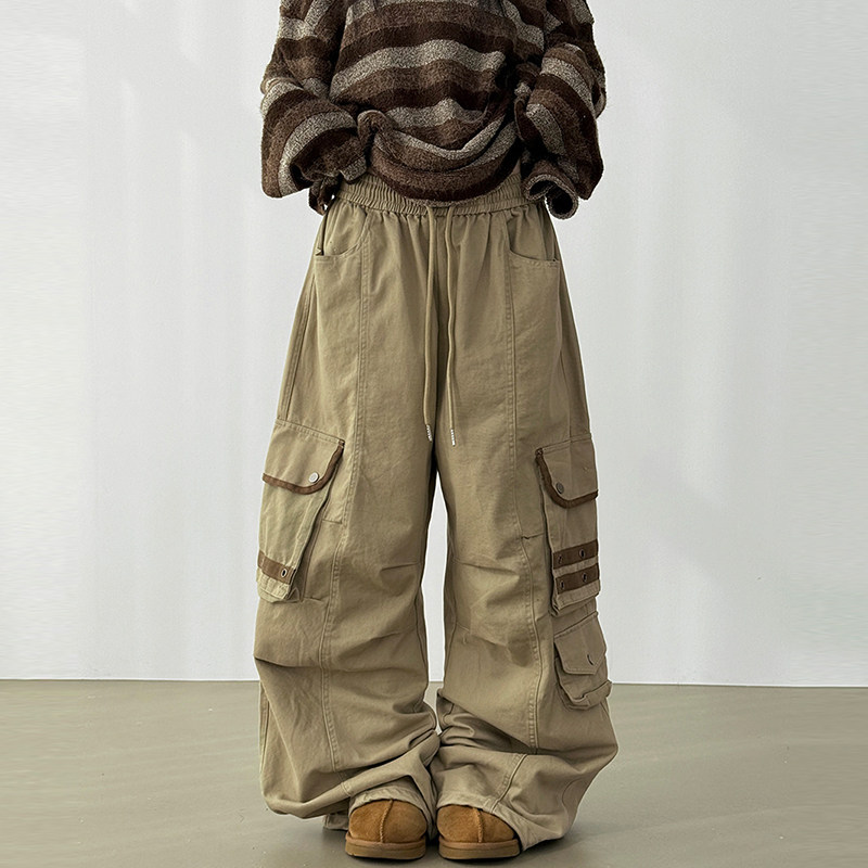 韩代25 multi pocket cotton wide banding pants (unisex)工装裤