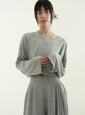 韩国代购24F/W silket rayon cropped tee 设计师宽松短款长袖T恤