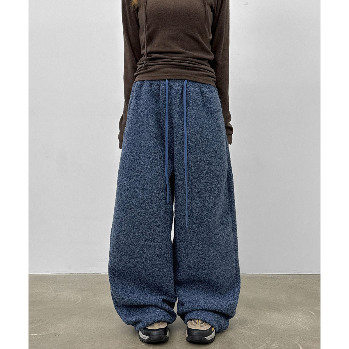 韩国代购26 Popkin Dumble String Banding Pants 毛绒休闲长裤