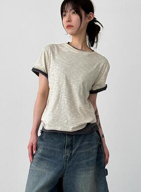 韩国代购26S/S natural slub cotton half tee 设计师基础短袖T恤