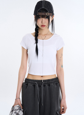 韩代Raucohouse Standard wide U-neck crop T-shirt 基础短袖T恤