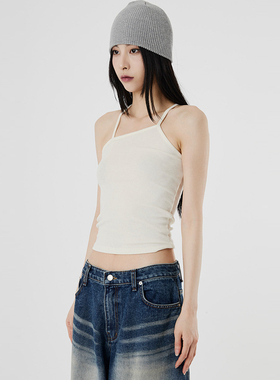 国内现货Raucohouse Unbalance rib string sleeveless不规则吊带