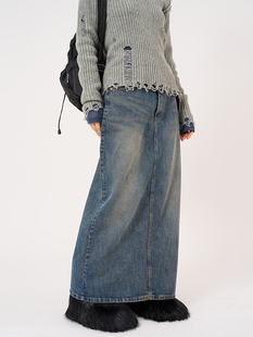 fanny pack denim 韩国代购 skirt Add long 牛仔裙女 Raucohouse