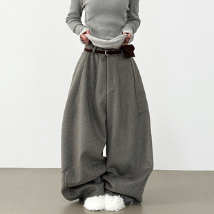 tuck wool 宽松休闲裤 unisex pin slacks 韩代25F balloon