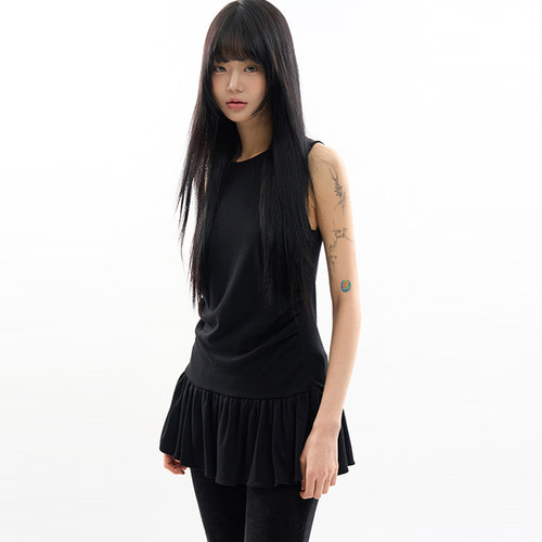 Raucohouse韩代复古无袖花边背心