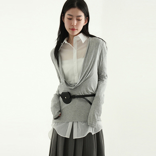 draped neck silket 韩国代购 设计师百搭长袖 tee T恤 25S