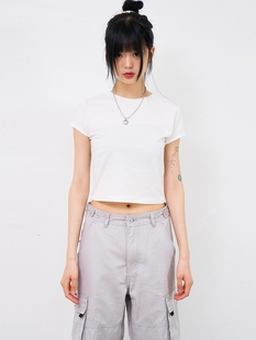 韩国代购Raucohouse Camilla basic crop T-shirt修身短款打底T恤