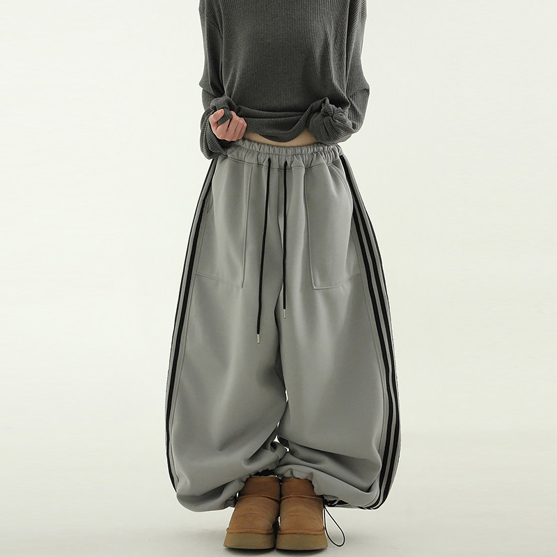 韩代25 fleece-lined track fatigue balloon banding pants 长裤
