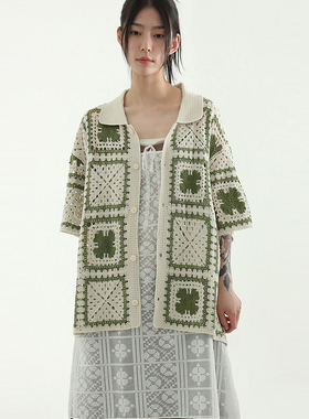 韩代25S/S collar neck croche knit cardigan (unisex)针织开衫
