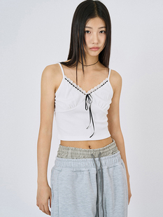 韩国代购Raucohouse Lace string crop sleeveless top 吊带背心