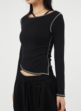 韩代Raucohouse Adal ribbed unbalance crop long sleeve 不对称