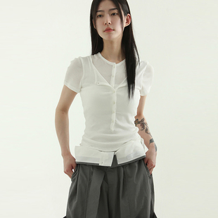 golgi T恤上衣 短袖 tee half neck button layered 25S 韩国代购