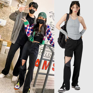 black hole denim pants 国内现货韩代Raucohouse 牛仔裤 Damage