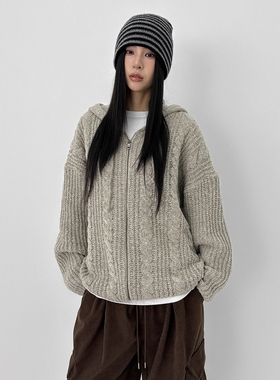 韩国代购26 (UNISEX) Dote Cable Knit Hooded Zip-up 针织衫毛衣