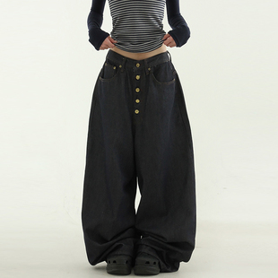 indigo button wide 国内现货24 设计师复古牛仔裤 fade jean non