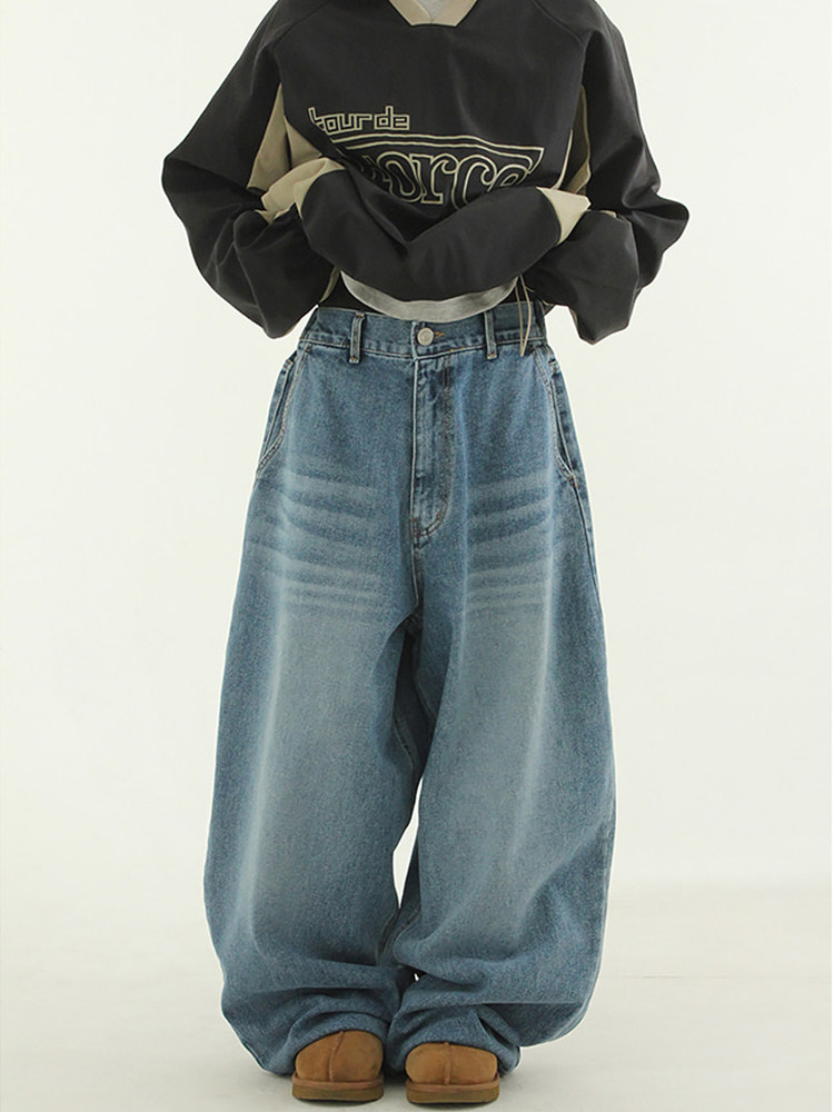 韩国代购 oversize heavy denim balloon banding pants 牛仔裤女