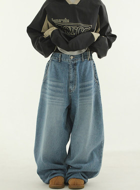 韩国代购 oversize heavy denim balloon banding pants 牛仔裤女