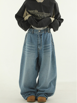 韩国代购 oversize heavy denim balloon banding pants 牛仔裤女