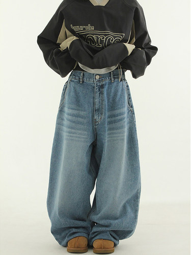 韩国代购 oversize heavy denim balloon banding pants 牛仔裤女