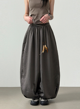 韩代25F/W airy satin balloon banding pants 松紧腰宽松长裤女