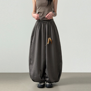 韩代25F/W airy satin balloon banding pants 松紧腰宽松长裤女