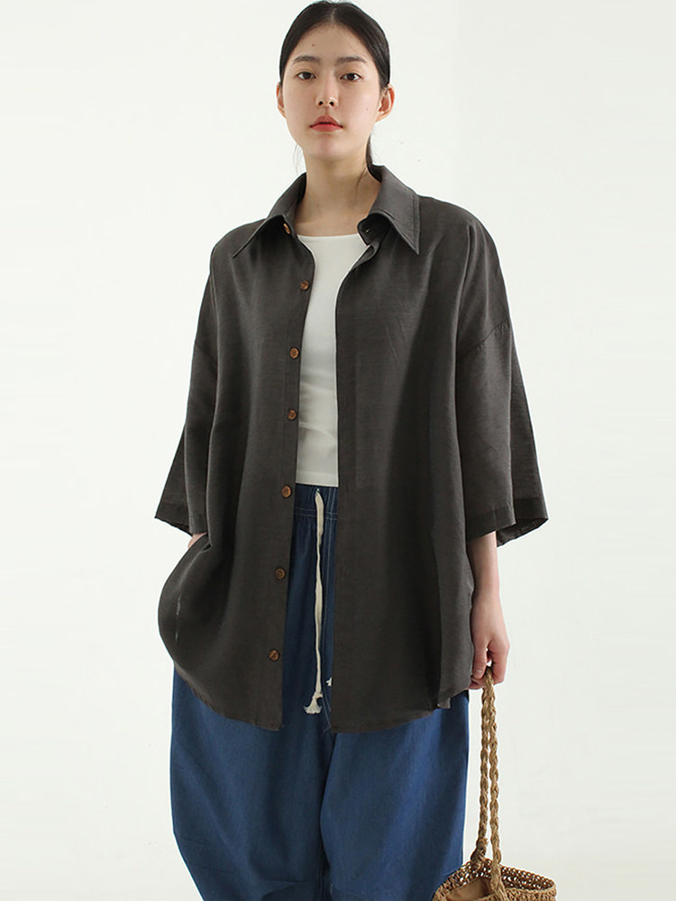 韩代 organic linen half shirt (unisex) 夏凉棉麻衬衫男女同款