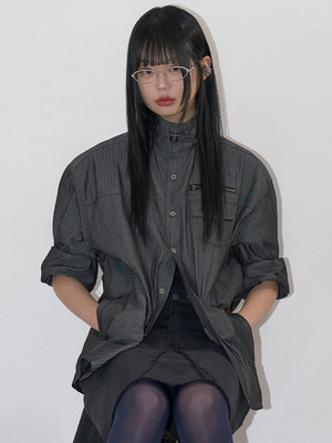 Raucohouse韩代条纹工装夹克外套