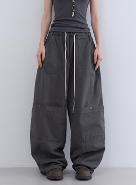 lowear韩代 fatigue double pocket wide pants 抽绳工装长裤复古