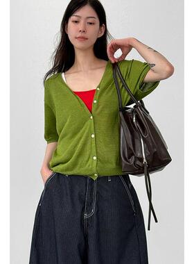 Localmansion韩代26S/S hole-garment half cardigan系扣短袖开衫