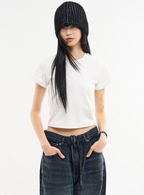 韩国代购Raucohouse  Peaches basic pleece crop T-shirt短袖T恤