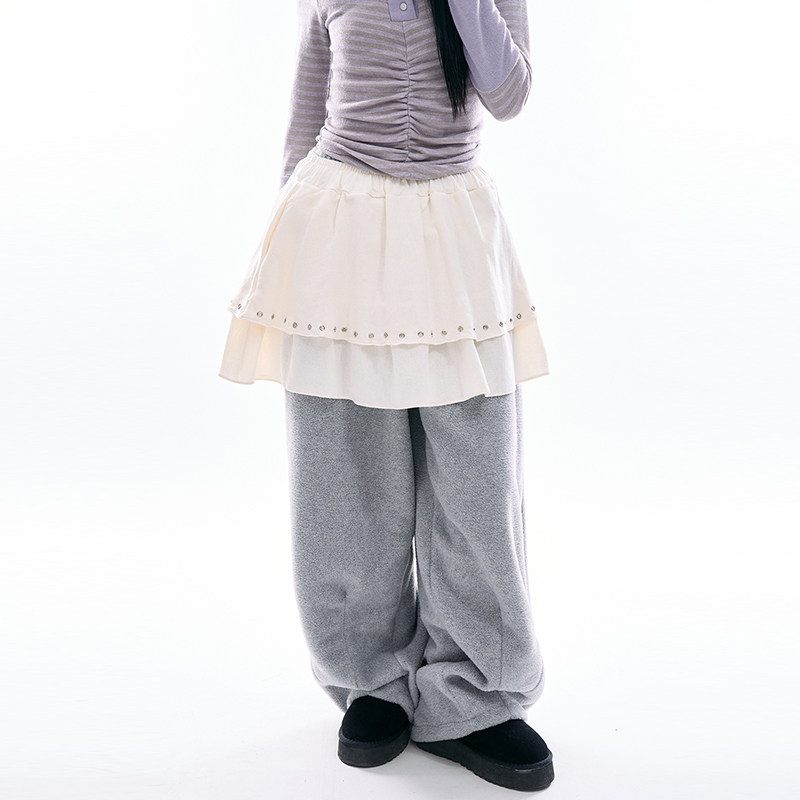 韩国代购Raucohouse Tiered eyelet flare skirt复古松紧腰短裙