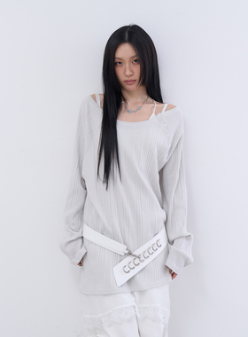 lowear韩代 irregular golgi loose tee 设计师款竖纹宽松长袖T恤