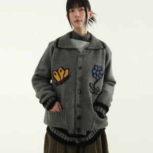 graphic knit cardigan 韩代24 针织衫 neck unisex 毛衣 collar