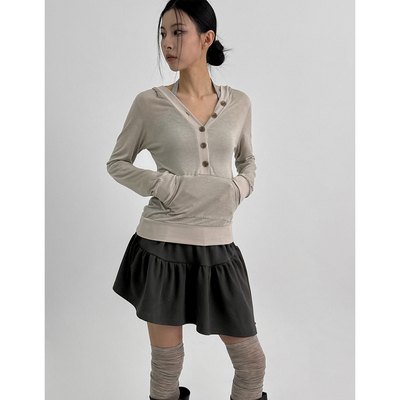 BLACKUP韩代微透长袖连帽上衣