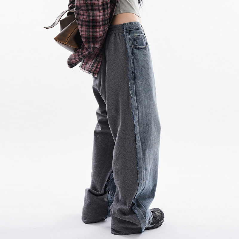 Raucohouse韩代拼接牛仔长裤