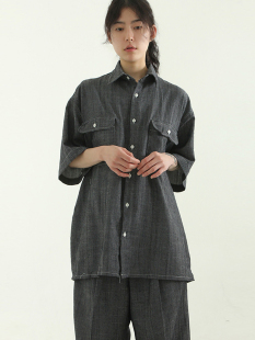 shirt fade 韩代23 half scratched denim unisex non 牛仔衬衫