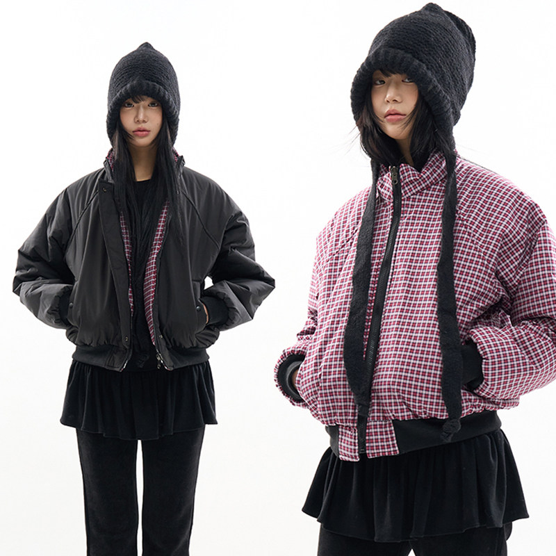 韩代Raucohouse Rebear reversible check short padding jumper