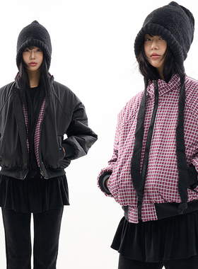 韩代Raucohouse Rebear reversible check short padding jumper