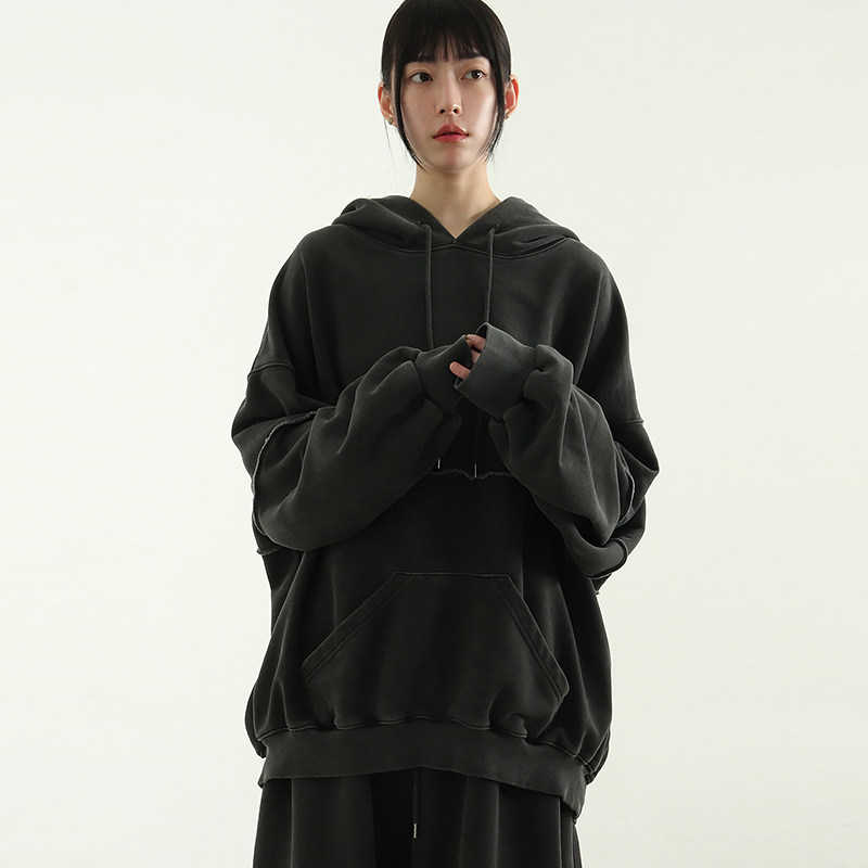 韩国代购24F/W line pigmented cotton hoody (unisex)外扎线帽衫