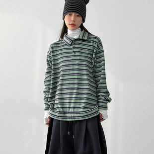 collar neck 斜领长袖 stripe unisex unbal tee 韩代25 fleece