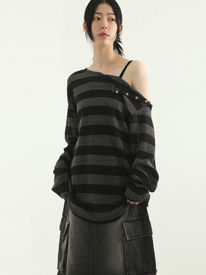 Localmansion韩代按扣条纹针织衫